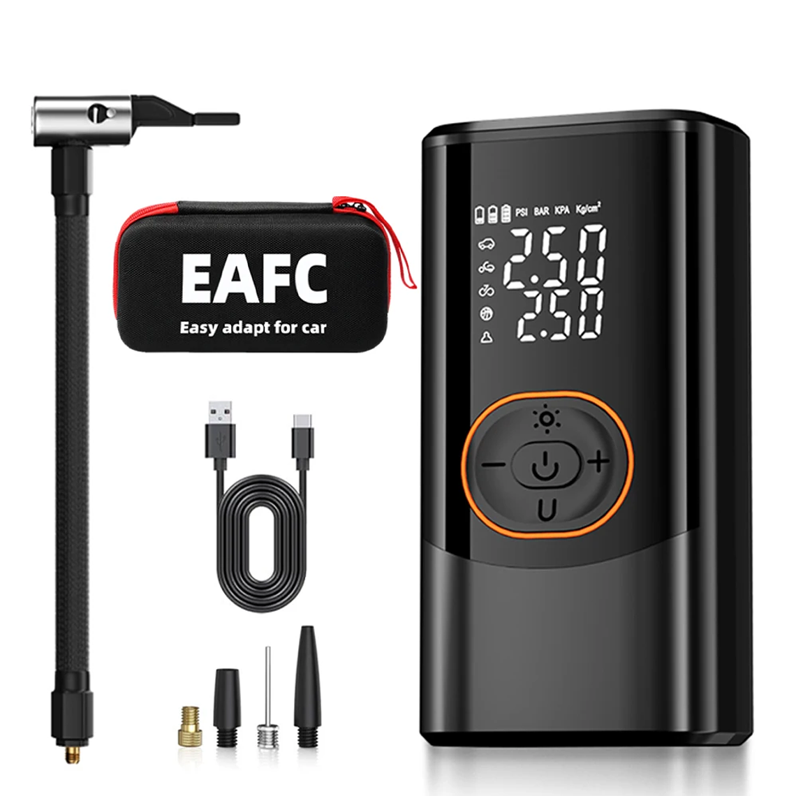 Portable Cordless Tire Pump 150PSI | Dual Voltage with Automatic Shut-Off and 2 Displays | For Car, Motorcycle, Bicycle and Balls 7