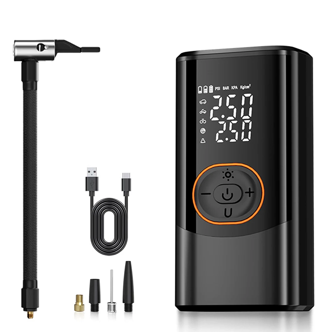 Portable Cordless Tire Pump 150PSI | Dual Voltage with Automatic Shut-Off and 2 Displays | For Car, Motorcycle, Bicycle and Balls 8