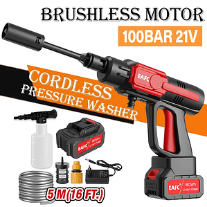 Pistola de Lavagem Sem Fio 100Bar com Motor Brushless | Bateria 20000mAh | Para Carro, Casa e Jardim | Recarrega Água de Balde