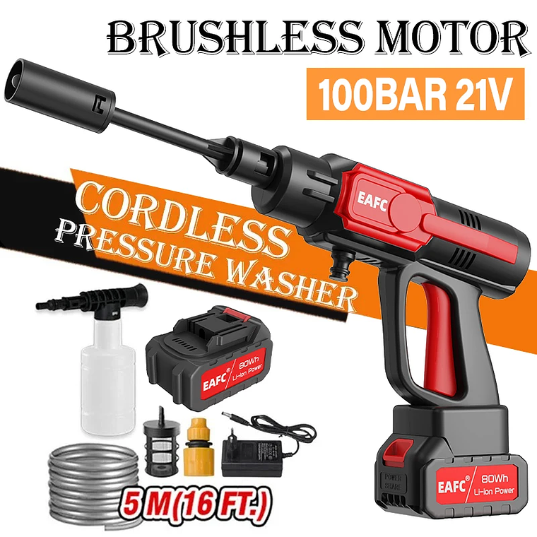 Pistola de Lavagem Sem Fio 100Bar com Motor Brushless | Bateria 20000mAh | Para Carro, Casa e Jardim | Recarrega Água de Balde 1