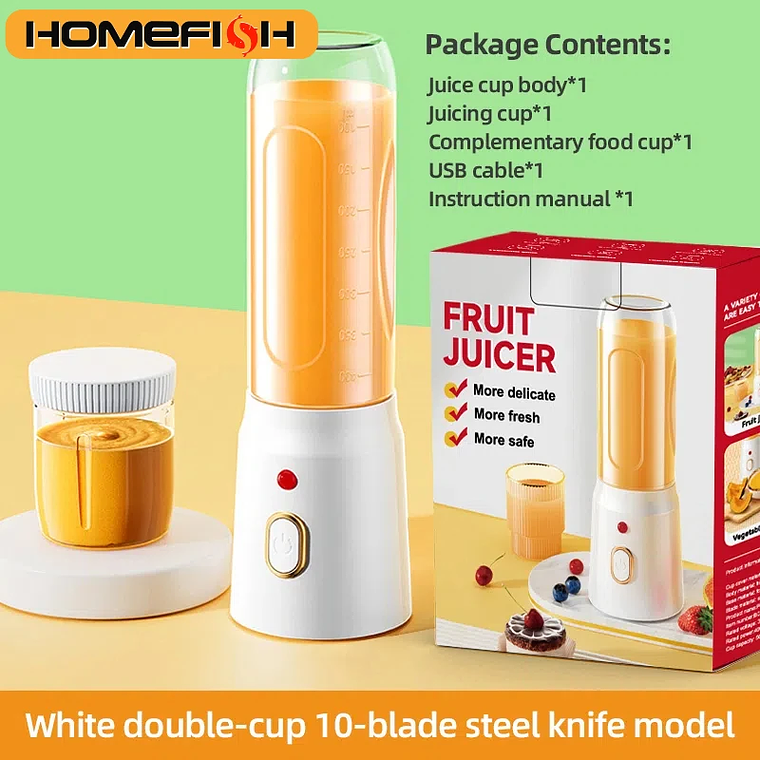 Liquidificador Portátil 500ML USB Recarregável 40W | Copo Mixer sem Fio para Smoothies, Sucos e Vitaminas 6