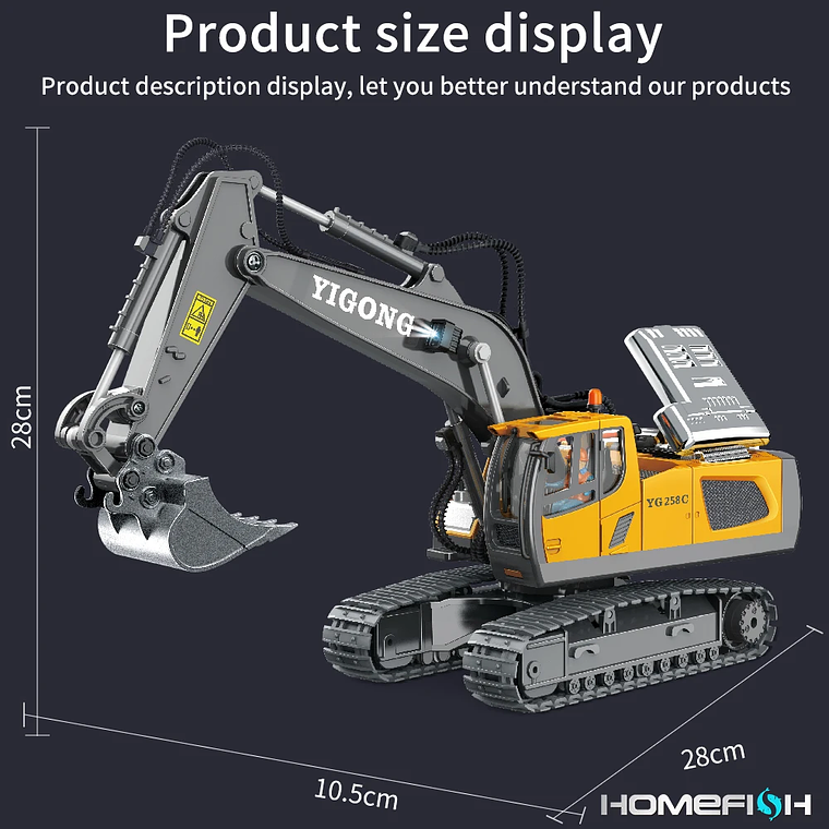 Kit 3 em 1 Escavadeira RC + Caminhão + Trator | Controle Remoto 2.4G, Luz e Som, Bateria Recarregável – Presente Infantil 2