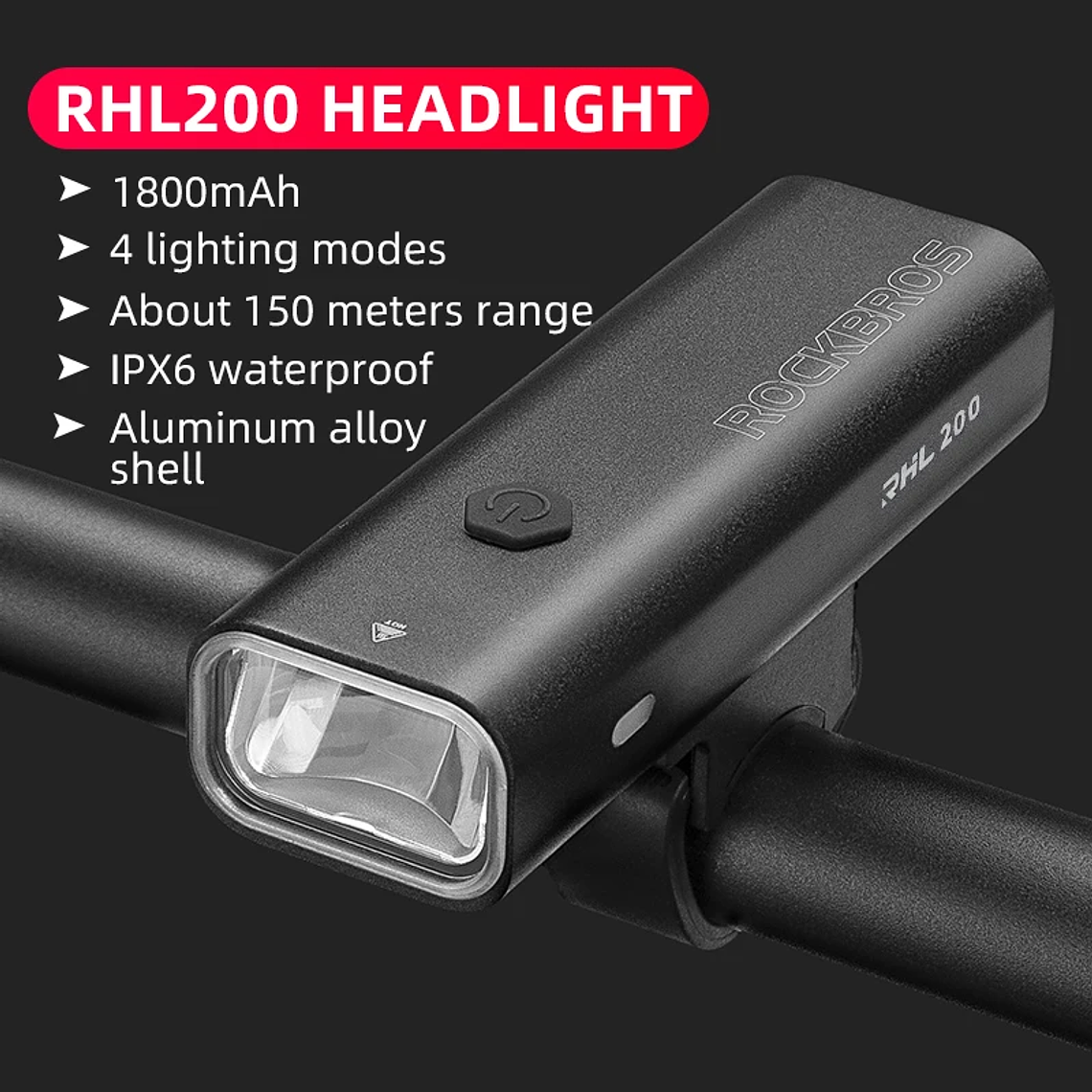 Lanterna de Bicicleta ROCKBROS 400LM | Farol LED Dianteiro, Alumínio, USB-C, 4 Modos, IPX6, para MTB e Estrada 8