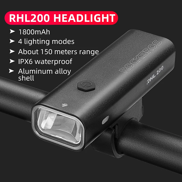 Lanterna de Bicicleta ROCKBROS 400LM | Farol LED Dianteiro, Alumínio, USB-C, 4 Modos, IPX6, para MTB e Estrada 8