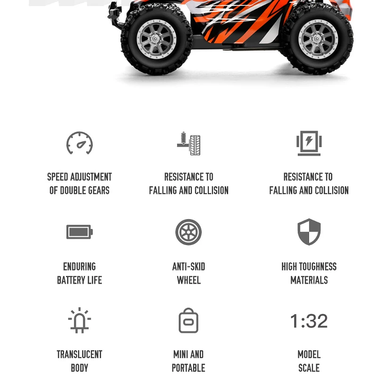 Carro RC 4x4 Off-Road Max's New 801 Escalador | Drift, 1:32, Controle 30m, Luzes, Bateria Recarregável 6