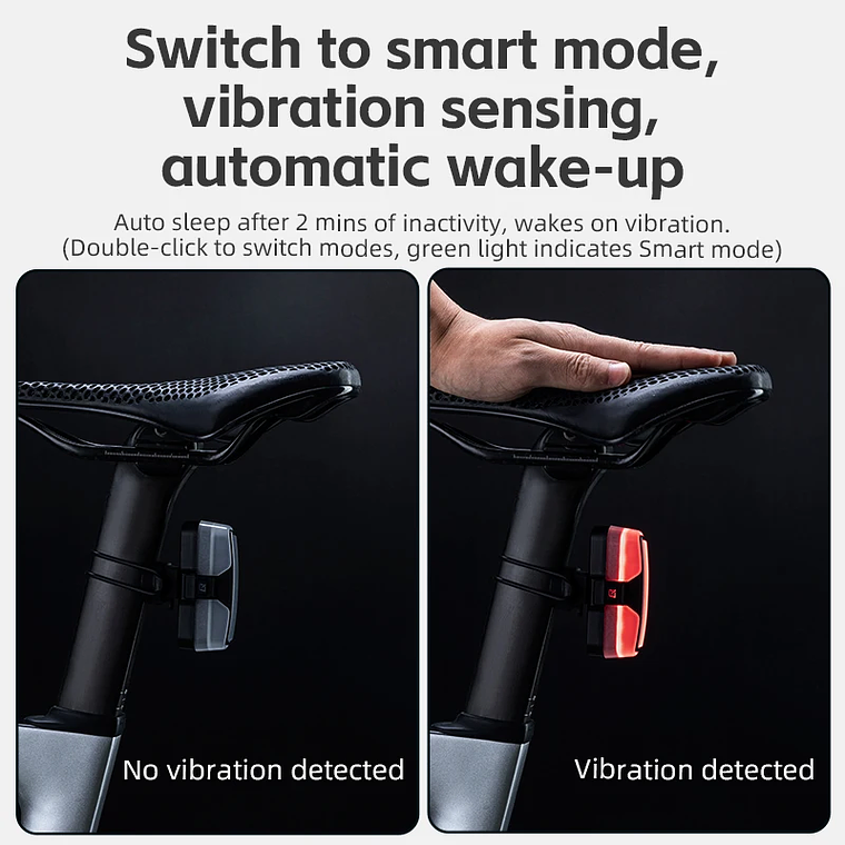 Lanterna Traseira Inteligente ROCKBROS REX02 | Sensores de Travão e Vibração, 5 Modos, USB-C, IPX6 4