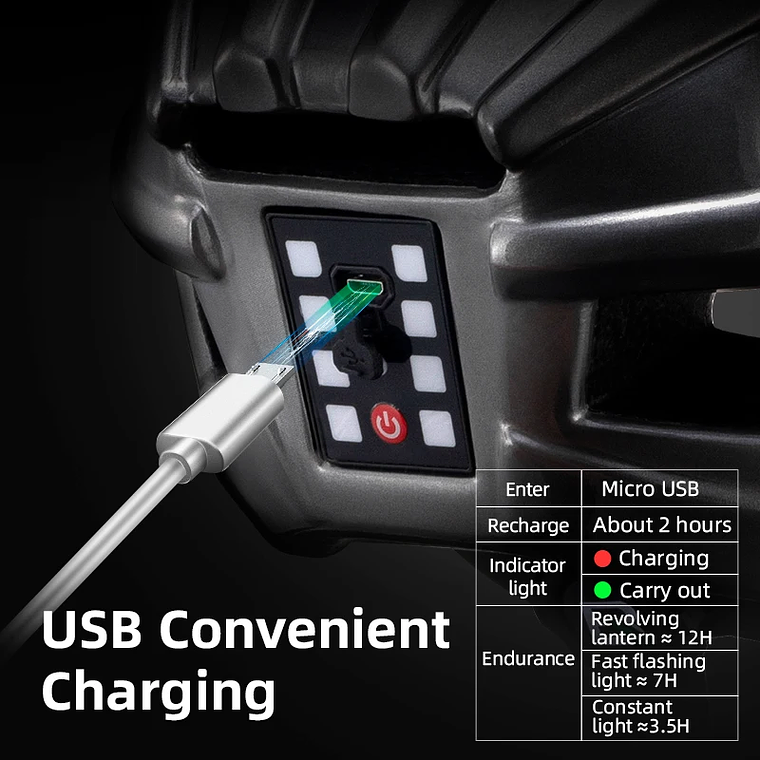 Capacete de Ciclismo com Luz ROCKBROS ZK-013 - Luz LED USB, 252g, EPS+PC, 12 Ventilações, Unissexo 5