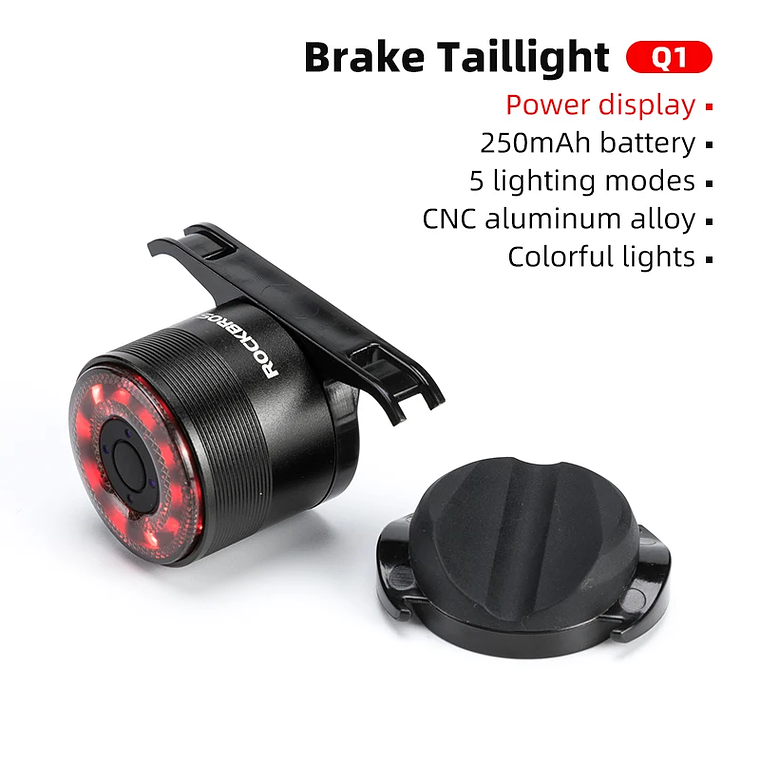 Luz Traseira para Bicicleta ROCKBROS Q1 - Carregamento Type-C, 5 Modos, Alumínio, IPX6, Para Selim ou Seatpost 7