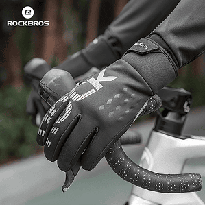 Luvas de Ciclismo Inverno ROCKBROS S209-1 - Forro Térmico 3M™, Palma SBR, Toque Ecrã, Refletivas, 128g