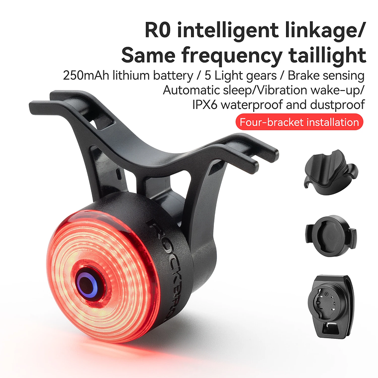 Luz para Bicicleta ROCKBROS R0 - Smart Brake, Sensor de Travão e Vibração, USB-C, 24g, para Selim ou Guiador 8