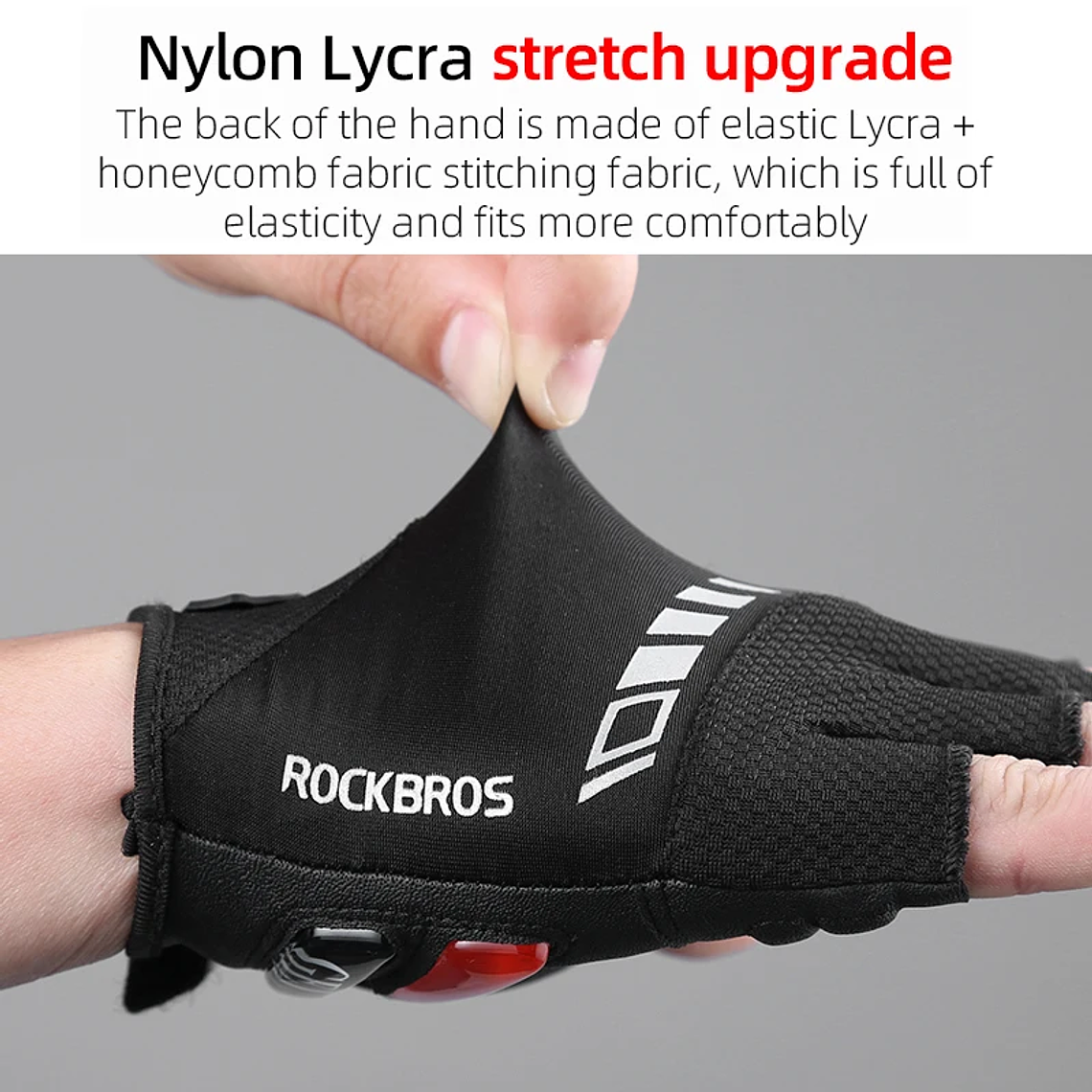 Luvas de Ciclismo Meia-Dedo ROCKBROS S143-BK - Palma com Gel SBR, Antiderrapante, Respiráveis, Unissexo 5