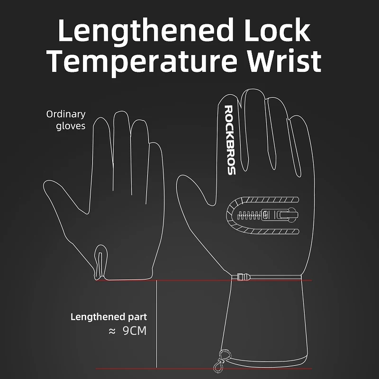 ROCKBROS Winter Bicycle Skiing Gloves Windproof Thermal Fleece Warm Bike Full Finger Gloves Snowboard Motorcycle Cycling Gloves 5
