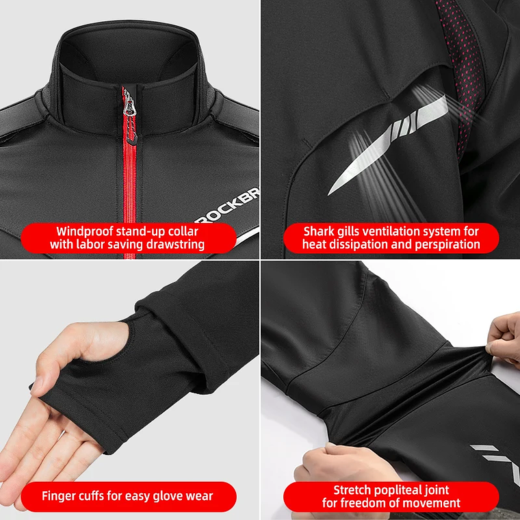 ROCKBROS Winter Bicycle Jackets Keep Warmer Windproof Thermal Fleece Bike Jersey Coat Sports MTB Road Riding Cycling Jacket Tops 6