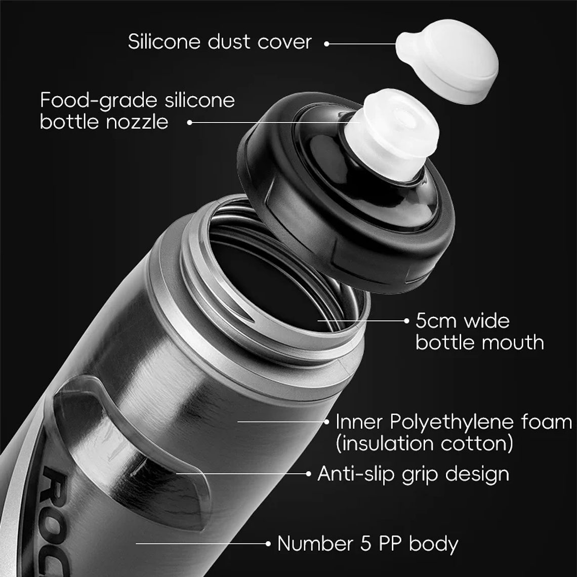 Bidão Isotérmico para Bicicleta ROCKBROS 620ml - Manter Frio, Tripla Camada, Sem Gotejo, 95g, 5 Cores 5