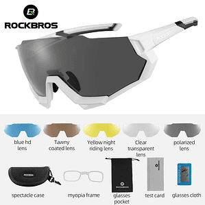 Óculos de Ciclismo ROCKBROS SP176 - 5 Lentes (1 Polarizada), Meia-Armação, TR-90, UV400, Unissexo