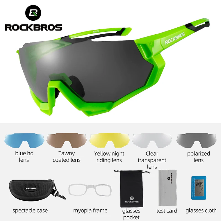 Óculos de Ciclismo ROCKBROS SP176 - 5 Lentes (1 Polarizada), Meia-Armação, TR-90, UV400, Unissexo 2