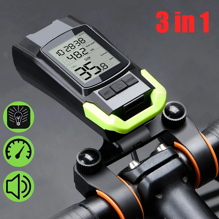 NEWBOLER 3-in-1 Bicycle Device - 800LM Headlight, Cycle Computer, 120dB Horn, 4000mAh Battery 1