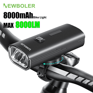 NEWBOLER LIG007 Bicycle Headlight - 8000 Lumens, 8000mAh Battery, Power Bank, Aluminum, IPX5