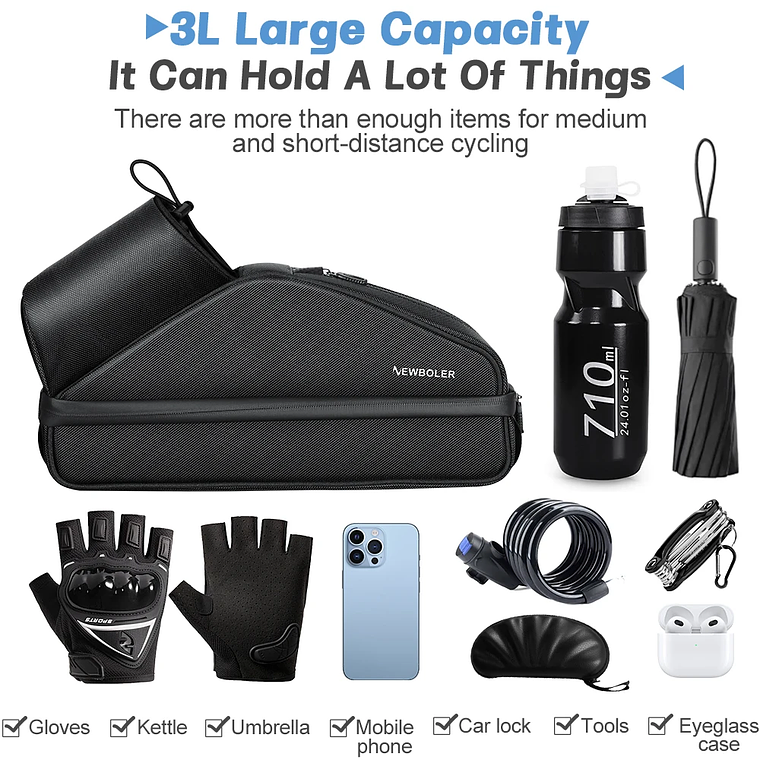 NEWBOLER BAG068 Bicycle Frame Bag - 3L, Foldable, Waterproof, with Bottle Pocket, for MTB and Urban Use 2