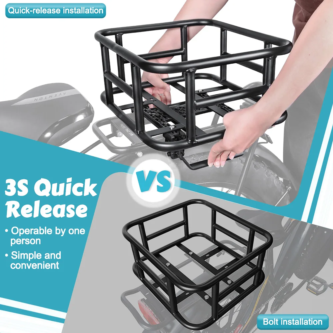 NEWBOLER Rear Bicycle Basket - Large Metal Cargo Rack, 30kg Capacity, Universal for Bicycles and E-Bike, Travel and Shopping 2