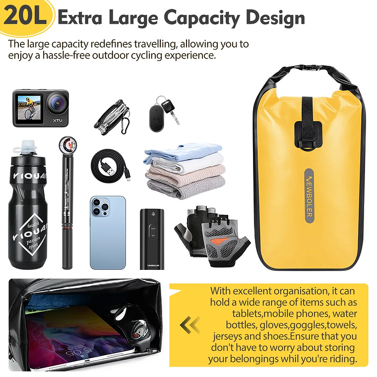 Alforge para Bicicleta NEWBOLER BAG212 - 10L/20L, Impermeável PVC, Design Rolável, Multifuncional 2