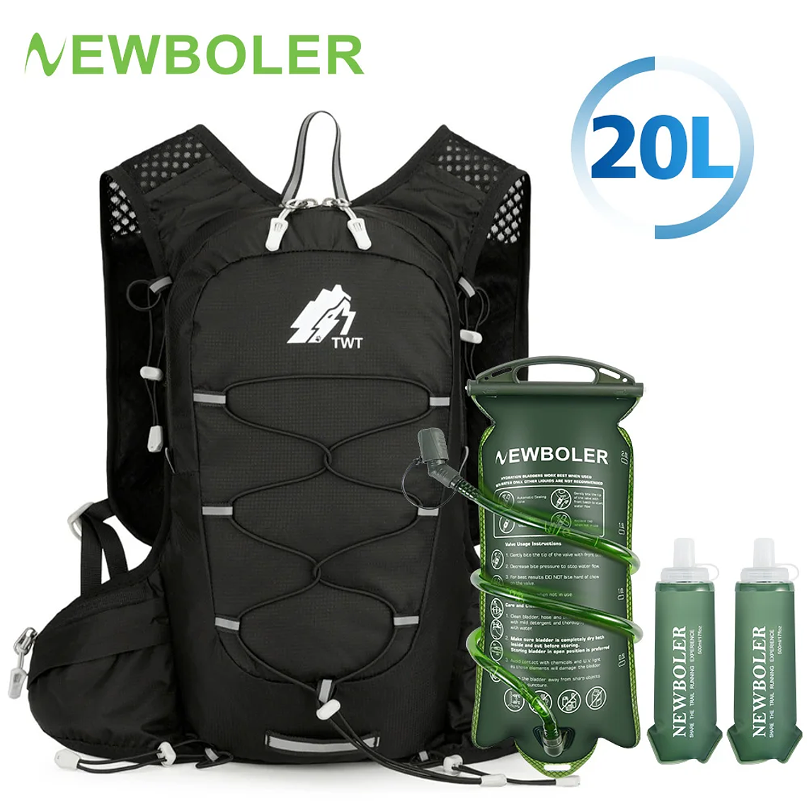 NEWBOLER 20L Hydration Backpack - Lightweight, Breathable, with Water Reservoir, for Cycling, Hiking, Trail Running and Mountaineering. 1