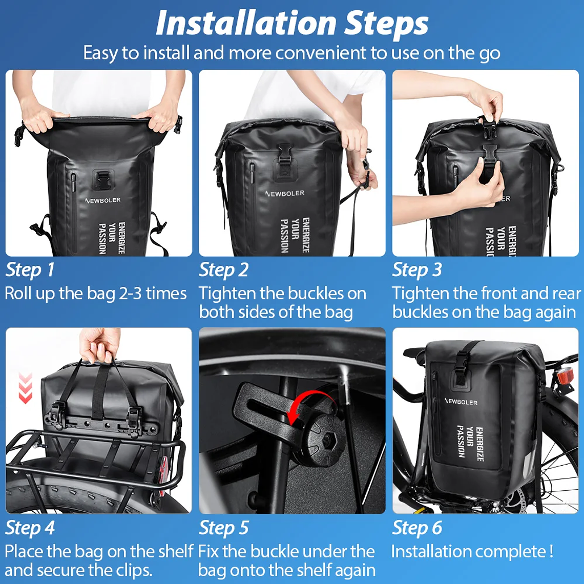 NEWBOLER 27L Waterproof Bicycle Panniers - Double Rear Bag, Large Capacity, for Travel, Cycle Touring and E-Bike 3