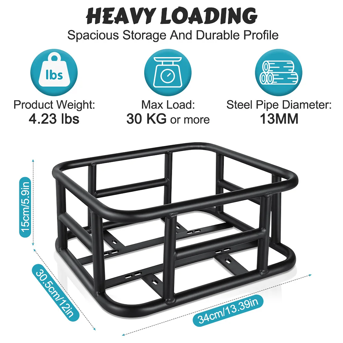 NEWBOLER Rear Bicycle Basket - Large Metal Cargo Rack, 30kg Capacity, Universal for Bicycles and E-Bike, Travel and Shopping 3