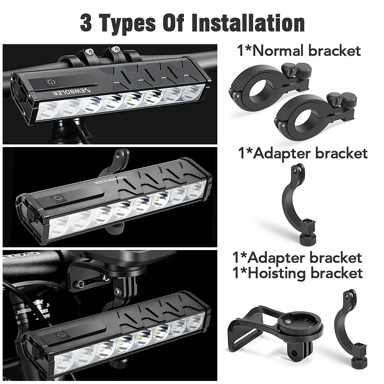 NEWBOLER 10000 Lumen Bicycle Headlight - 10000mAh Battery, USB-C, Anti-Glare, IPX5, 4 Modes, Power Bank, for MTB and Road 4