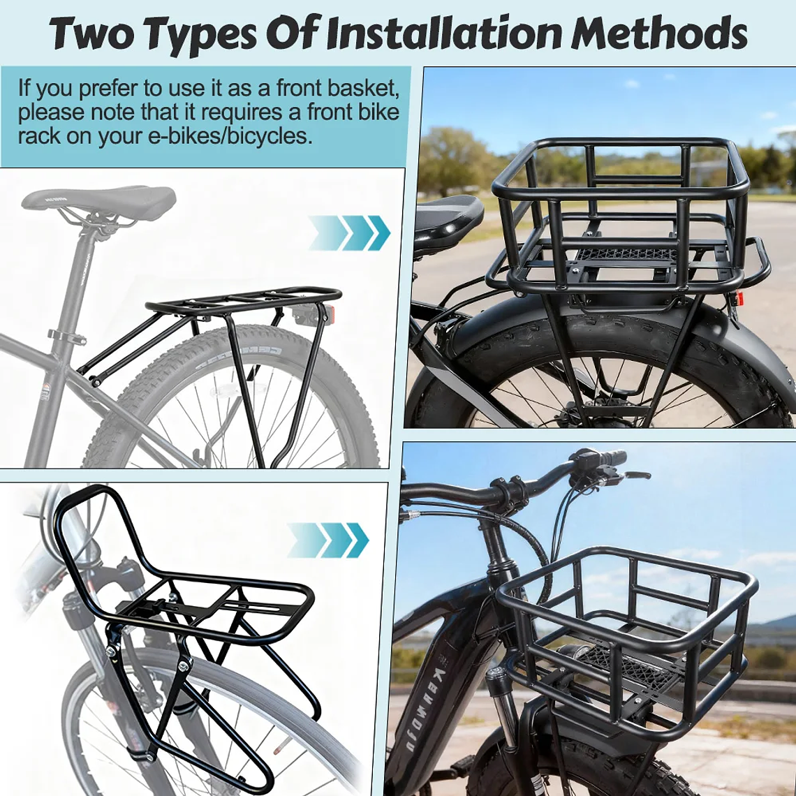 NEWBOLER Rear Bicycle Basket - Large Metal Cargo Rack, 30kg Capacity, Universal for Bicycles and E-Bike, Travel and Shopping 5