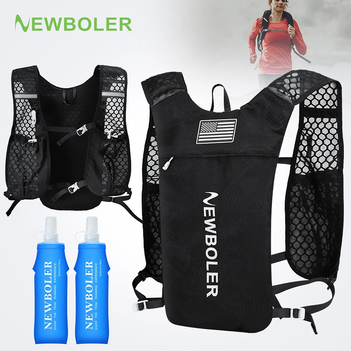 NEWBOLER Hydration Vest for Running 196g - Ultra Lightweight, Breathable, Unisex, for Trail Running, Marathon and Cycling 1