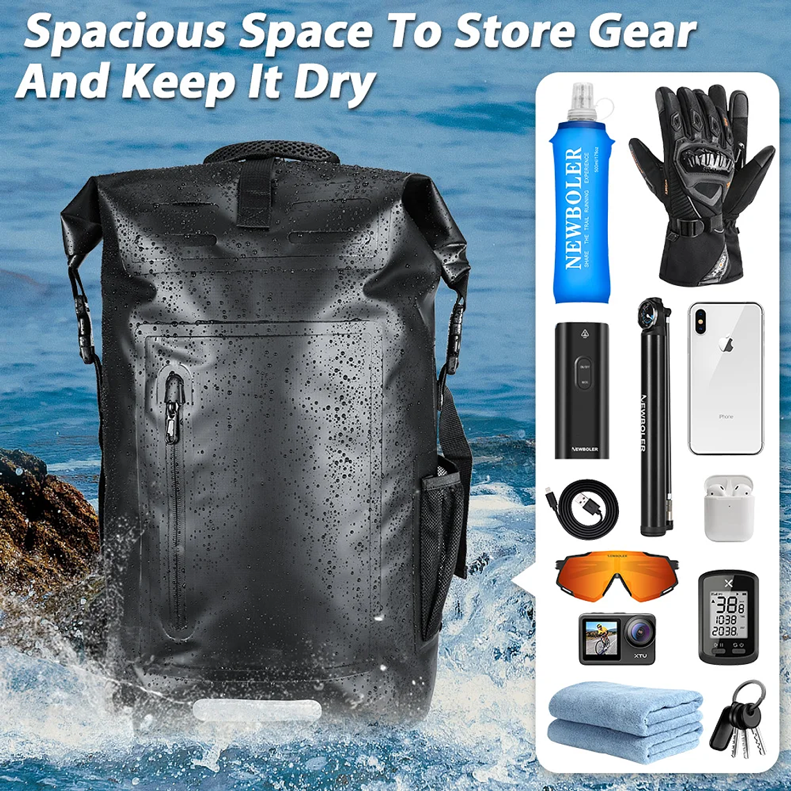 Mochila Impermeável 35L NEWBOLER - Para Natação, Surf, Canyoning, Kayak, Praia, à Prova de Água e Submersão 5