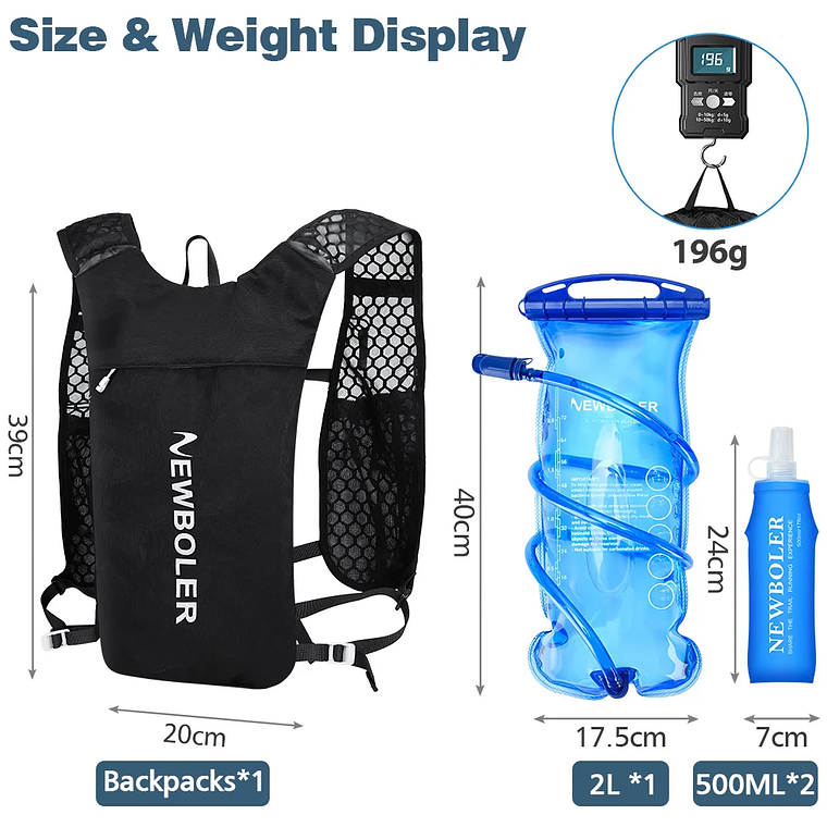 NEWBOLER Hydration Vest for Running 196g - Ultra Lightweight, Breathable, Unisex, for Trail Running, Marathon and Cycling 3