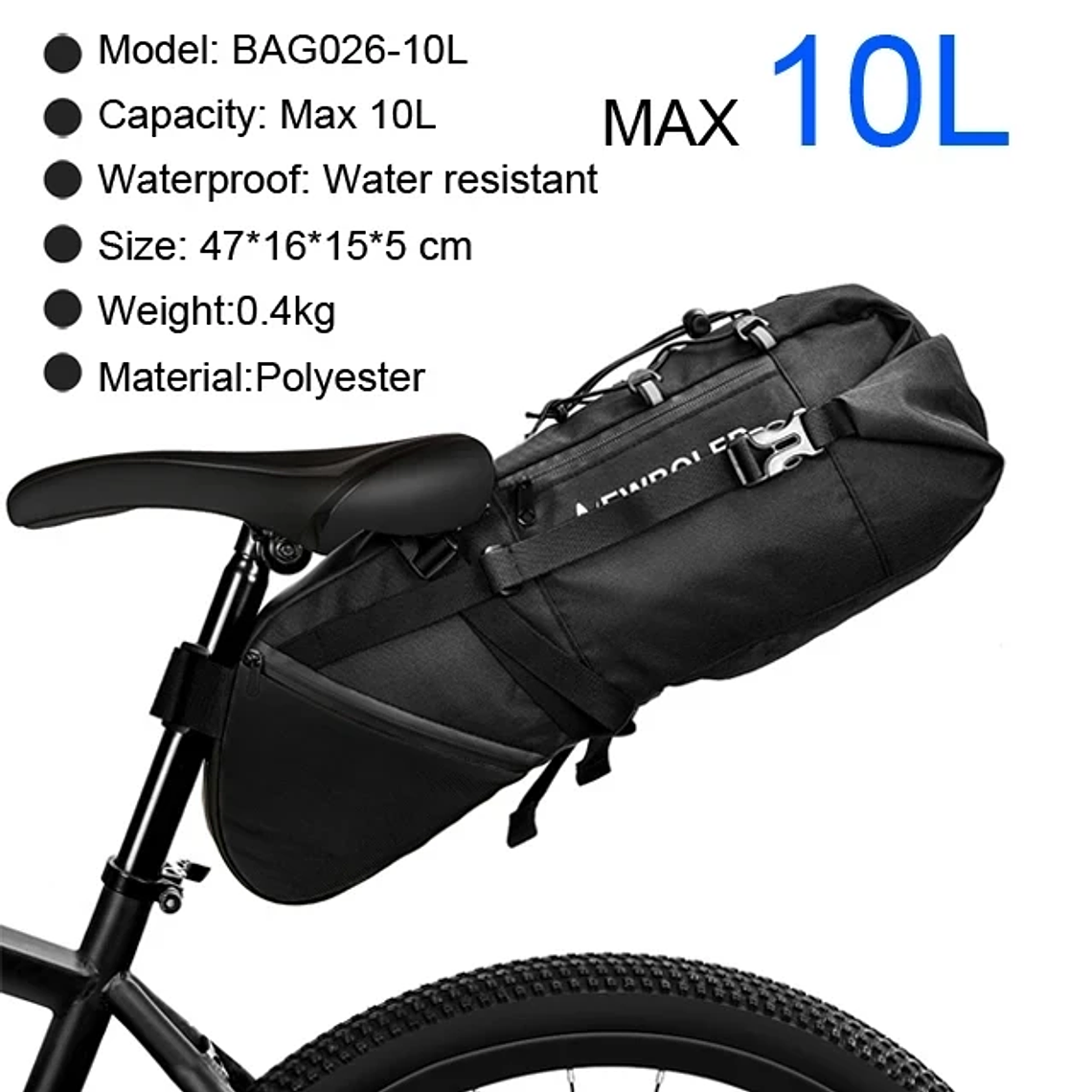 Bolsa de Selim Traseira NEWBOLER BAG026 - 10L, Impermeável, Dobrável, Para MTB e Estrada, Capacidade Grande 9