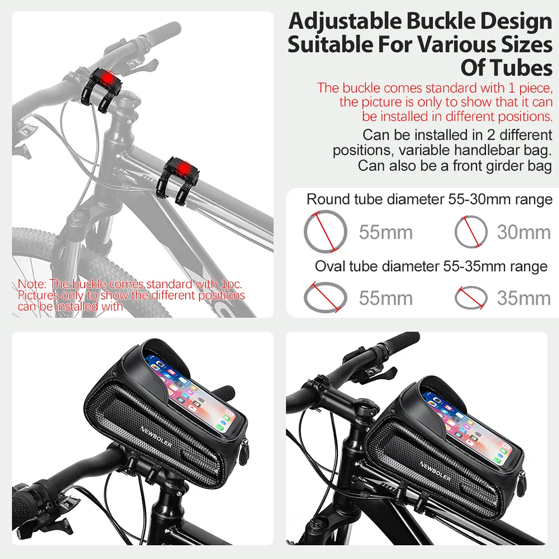 Bolsa de Guidão para Bicicleta NEWBOLER 2L - Impermeável, com Case para Telemóvel até 7.2