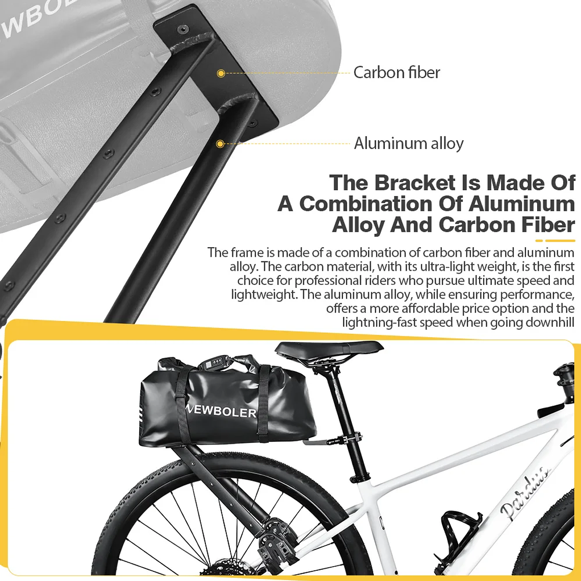 Sistema de Bagagem Traseira NEWBOLER BAG317 - Suporte Alumínio + Bolsa 20L, Cadeado, Suporte 50kg, Para Bikepacking 4