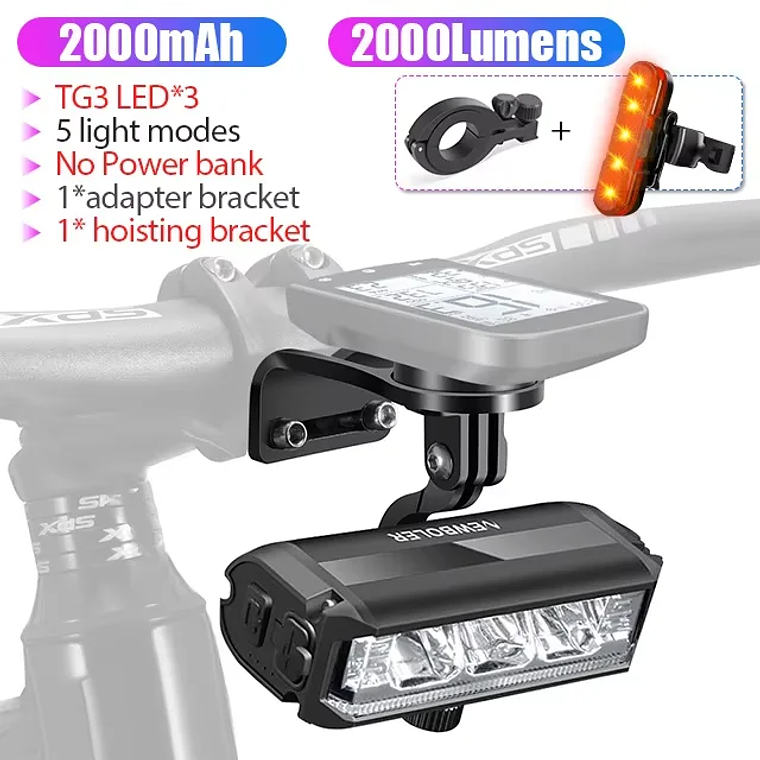 NEWBOLER 10000 Lumen Bicycle Headlight - 10000mAh Battery, USB-C, Anti-Glare, IPX5, 4 Modes, Power Bank, for MTB and Road 9