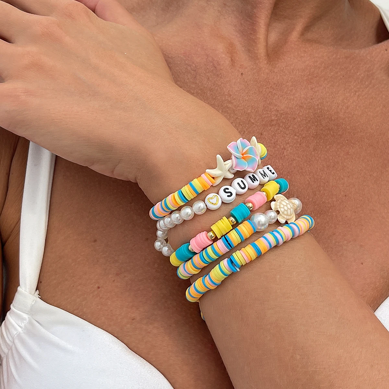Conjunto de 5 Pulseiras Boho Ingemark - Flores, Tartarugas, Pérolas, Corrente, Estilo Y2K e Verão 3