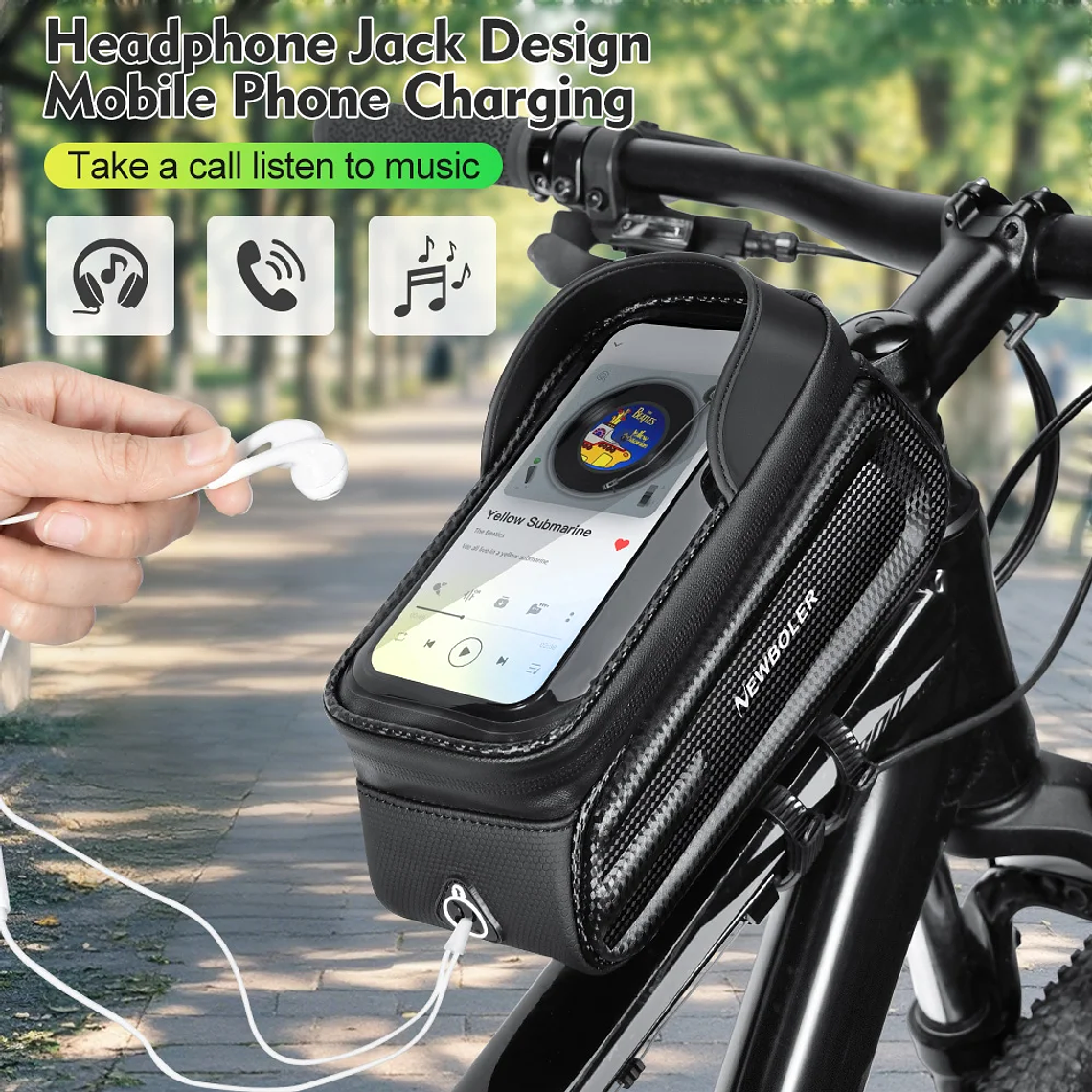 Bolsa de Guidão para Bicicleta NEWBOLER 2L - Impermeável, com Case para Telemóvel até 7.2