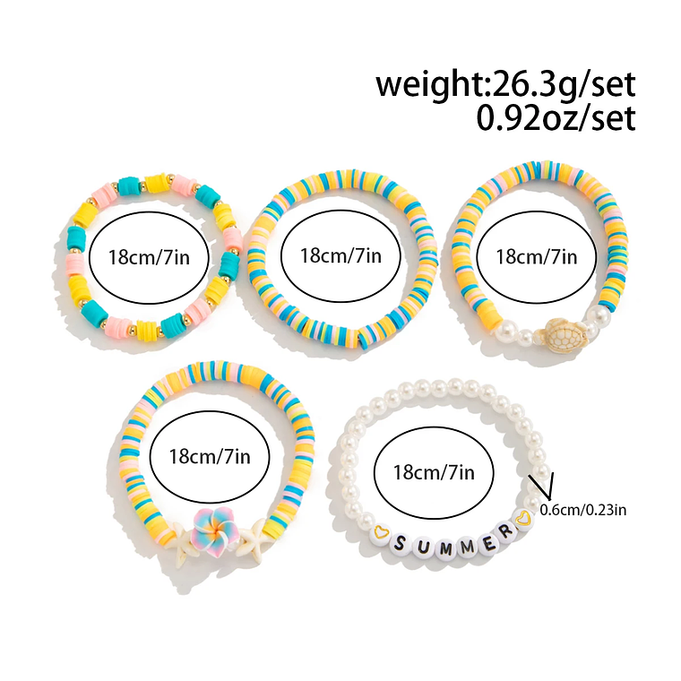 Conjunto de 5 Pulseiras Boho Ingemark - Flores, Tartarugas, Pérolas, Corrente, Estilo Y2K e Verão 4