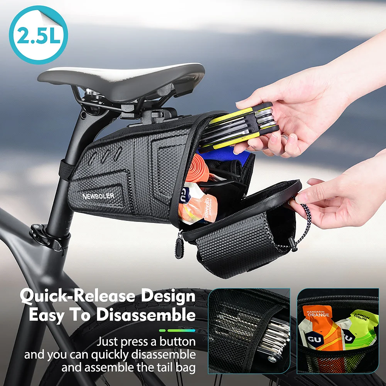 Bolsa de Selim para Bicicleta NEWBOLER 1.5L/2.5L - Impermeável, com Faixa Refletora, para MTB e Bicicleta de Estrada, Bolsa de Ferramentas 2