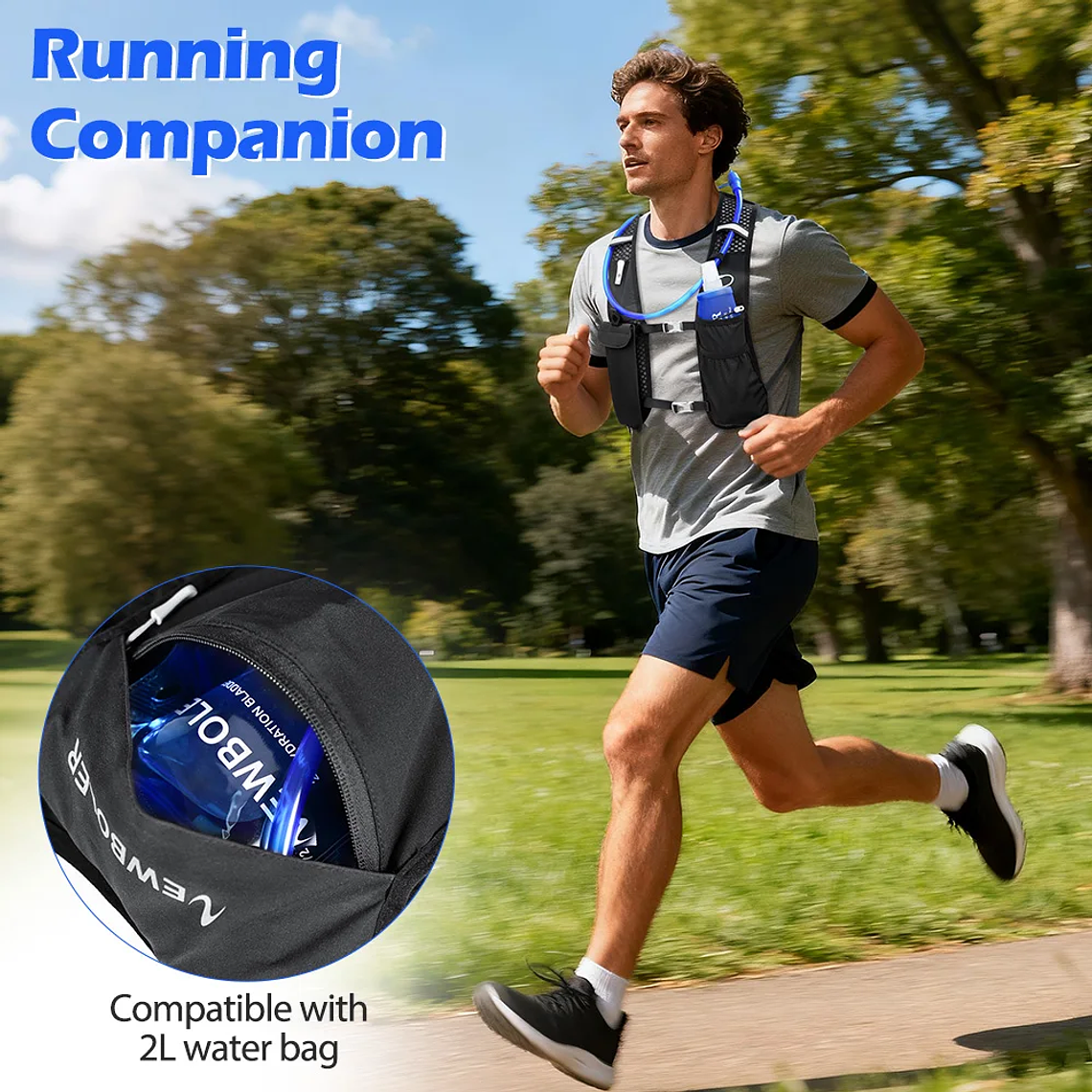 NEWBOLER Running and Hydration Vest 157g - Lightweight, Breathable, Unisex, with Bottle Pockets, for Trail Running and Hiking 4