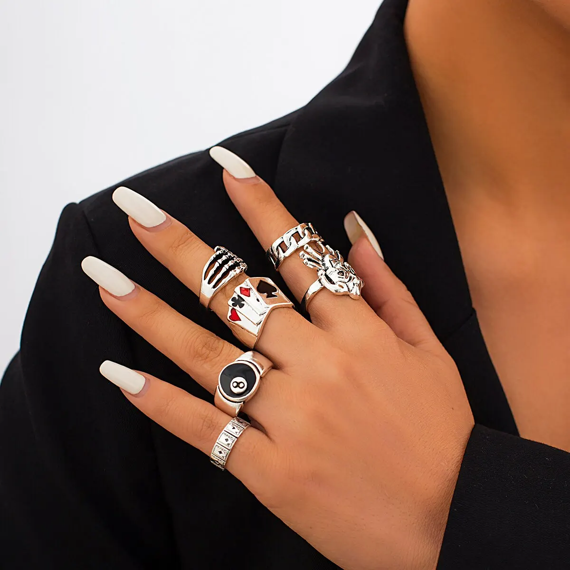 Ingemark Punk Ring Set - Skull, Ghost, Claw, Size 8, Steampunk Style, Vintage 3