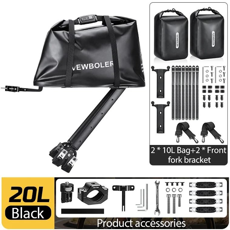 Sistema de Bagagem Traseira NEWBOLER BAG317 - Suporte Alumínio + Bolsa 20L, Cadeado, Suporte 50kg, Para Bikepacking 7