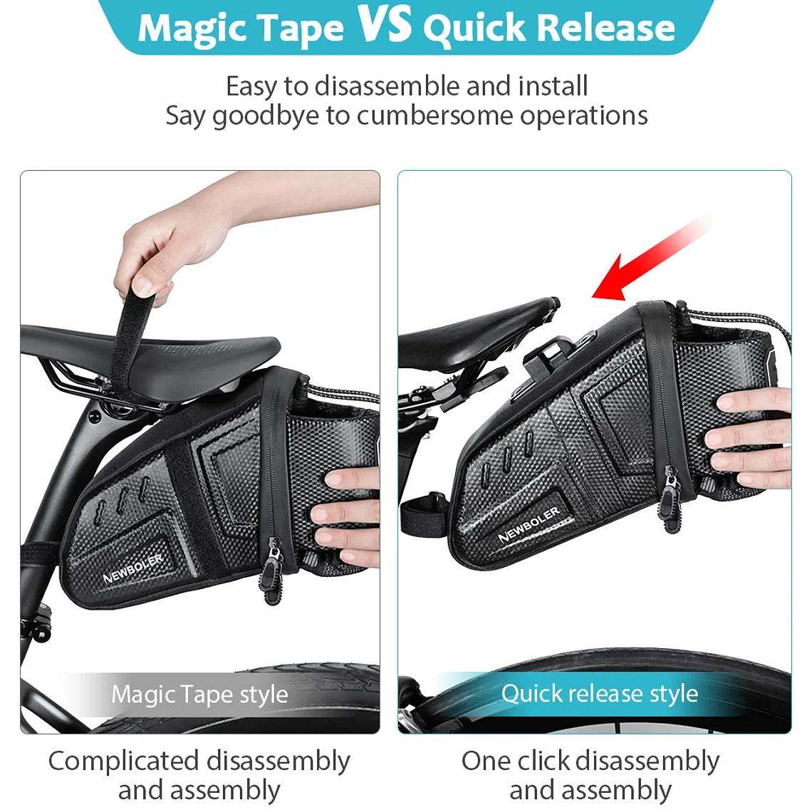 Bolsa de Selim para Bicicleta NEWBOLER 1.5L/2.5L - Impermeável, com Faixa Refletora, para MTB e Bicicleta de Estrada, Bolsa de Ferramentas 4