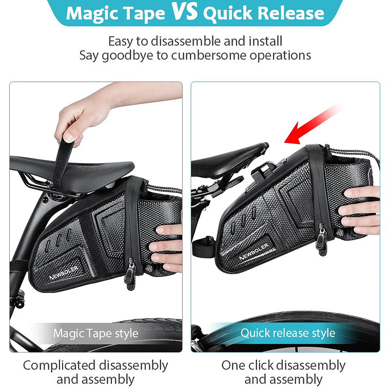 Bolsa de Selim para Bicicleta NEWBOLER 1.5L/2.5L - Impermeável, com Faixa Refletora, para MTB e Bicicleta de Estrada, Bolsa de Ferramentas 4