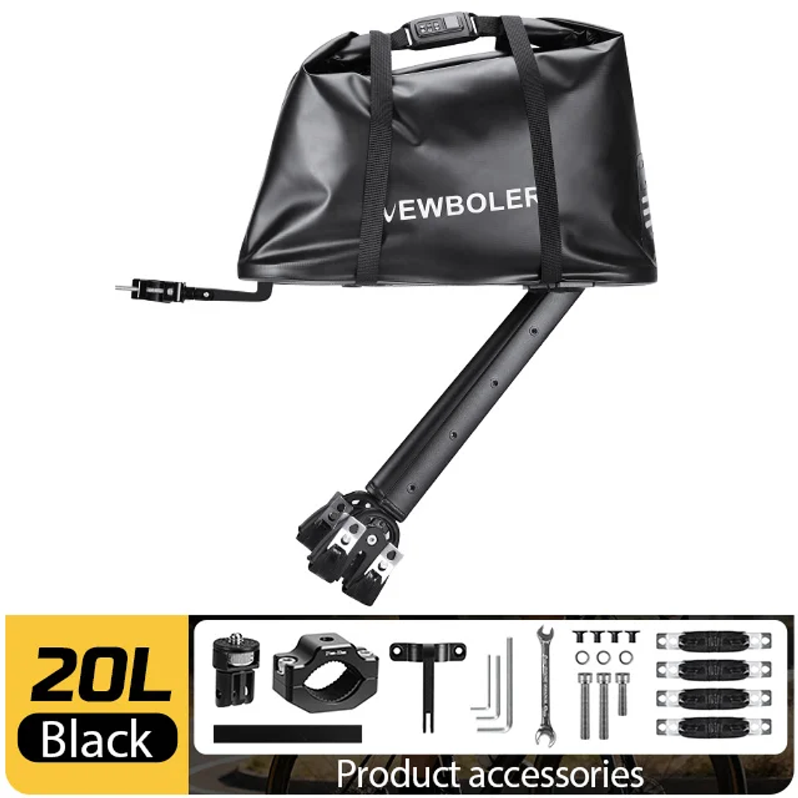 Sistema de Bagagem Traseira NEWBOLER BAG317 - Suporte Alumínio + Bolsa 20L, Cadeado, Suporte 50kg, Para Bikepacking 8