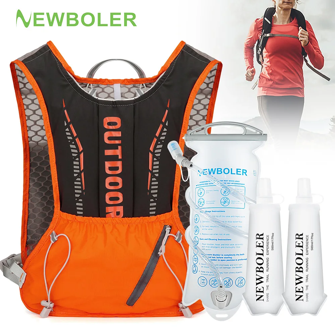NEWBOLER 5L Hydration and Running Vest - Lightweight Breathable Backpack with Bottles for Running, Hiking, and Cycling 1