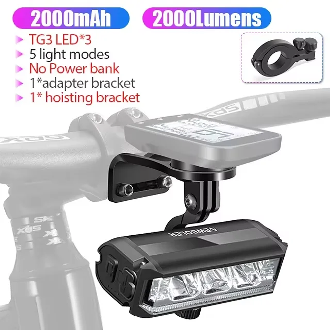 NEWBOLER 10000 Lumen Bicycle Headlight - 10000mAh Battery, USB-C, Anti-Glare, IPX5, 4 Modes, Power Bank, for MTB and Road 12