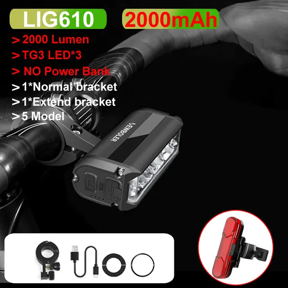 Farol para Bicicleta NEWBOLER EOS640 - 6000 Lúmens, Bateria 10000mAh, Power Bank, IPX6, Para MTB 10